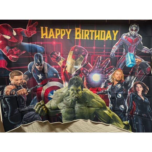 Hanging Wall Tapestry Marvel Characters “Happy Birthday” Size 80 X 60 - Picture 1 of 1